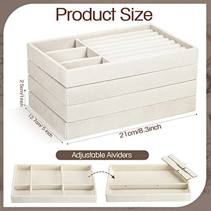 Kenning 16 Pcs Stackable Jewelry Organizer Trays for Drawers, Velvet Jewelry Drawer Inserts Trays Earring Organizer, 8. 3x5x1 Inch Dresser Ring Easter Earring Storage Display for Women Teacher Gifts