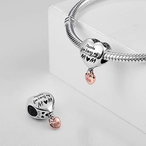 925 Sterling Silver Charms for Bracelets Necklaces Dangle Pendant With 5A Cubic Zirconias Bead Charm for Women DIY Jewelry - style: Love My MOM Charm