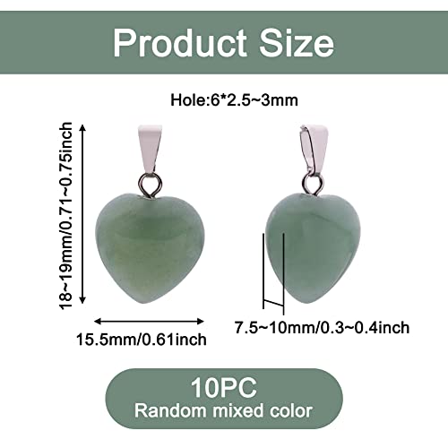 10Pcs Heart Stone Charm Pendants Natural & Synthetic Gemstone Pendants with Platinum Brass Loops for DIY Necklace Keychains Earring Crafts Supplies - color: Natural & Synthetic Gemstone