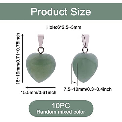10Pcs Heart Stone Charm Pendants Natural & Synthetic Gemstone Pendants with Platinum Brass Loops for DIY Necklace Keychains Earring Crafts Supplies - color: Natural & Synthetic Gemstone