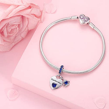 Birthstone Charms for Charms Bracelet: 925 Sterling Silver Heart Dangle Charms for Bracelets and Necklaces, Birthday Mother's Day Christmas Gifts For Women. - color: September