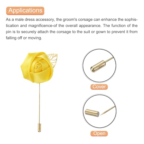 MECCANIXITY Groom Boutonnieres Rose Boutonnieres Pins for Wedding - color: Yellow