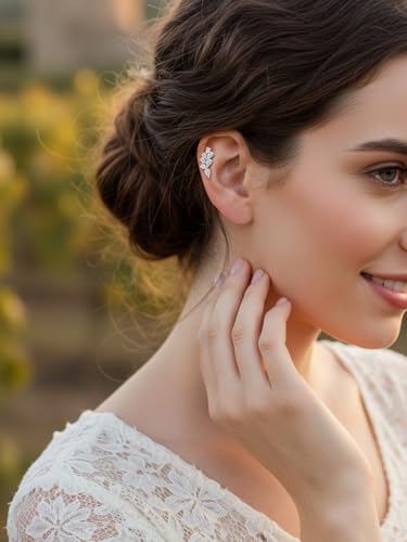 Moissanite 20mm Butterlfy/Flower/Leaf/Bezel Crawler Stud Earrings for Women, 925 Sterling Silver with Gold Plated, Hypoallergenic Cartilage Earrings, Valentines Birthday Anniversary Wedding Gift - color: Leaf - 3.90 Carat - White Gold