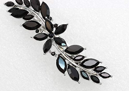 Faship Gorgeous Black Rhinestone Crystal Small Flower Hair Barrette Clip - color: Black