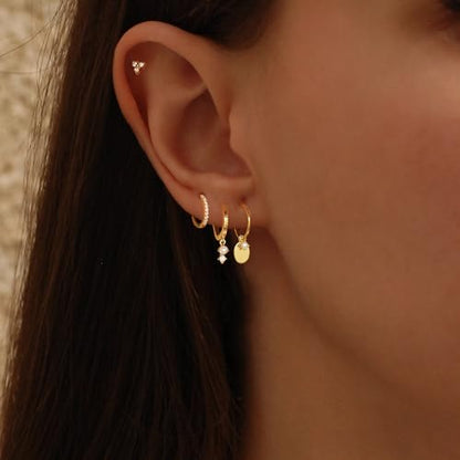 Gold Plated Earrings for Women, 14k Gold Plated Earring Stack Hypoallergenic Pearl Drop Earring Dainty Earrings for Women Trendy Cute Small Huggie Hoop Earring Fashion Womens Jewelry - color: SET7