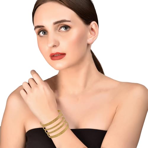 Touchstone Indian Bollywood Desire Brass Base Exotic Workmanship Free Size Cuff Bracelet in Antique Gold Or White Or Copper Tone for Women. - style: D211 Gold