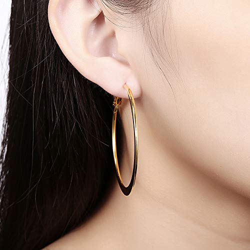 Gold Hoop Earrings,18K Gold Plated Rounded Hoops Earrings for Women - color: yellow-Flattened-2"