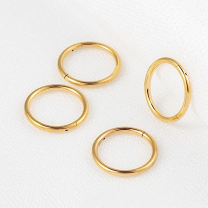 4Pcs 16G 18G 20G Surgical-Steel-Piercing-Ring-Nose-Rings-Hinged-Hoop-Earrings,6mm 8mm 10mm 12mm Seamless Stainless Steel Clicker Eyebrow Septum Piercing Hoop,Sliver Black Gold Rose Gold Rainbow Body Jewelry Set - color: 18G 8mm Gold
