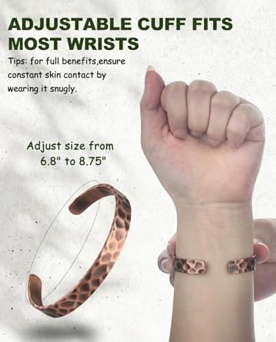 MagEnergy Copper Bracelet for Men Women, Tibetan 100% Pure Copper Bracelet, Real Raw Handmade Cuff Bangle, Pulsera de Cobre - color: Copper-Harmmared