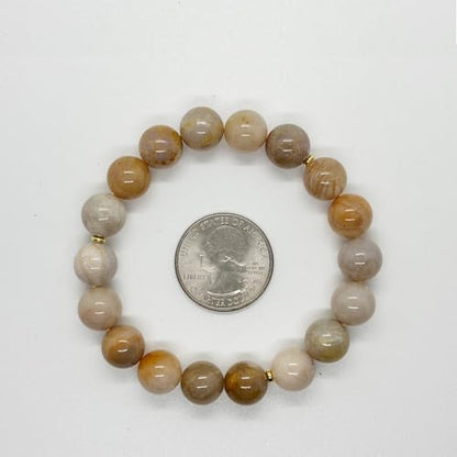 CoralTalks 12mm Handmade Natural Coral Jade Precious Round Beads Stretch Bracelet Unisex Adjustable Size