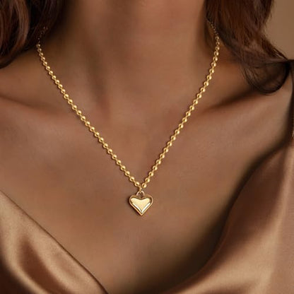 Airmb Heart Necklace for Women Gold/Silver Plated Trendy Heart Choker Lover Pendant Hypoallergenic Fashion Gold/Silver Necklace for Women Love Jewelry Gift for Women Girlfriend - color: Chunky Heart-Beaded Chain-Gold
