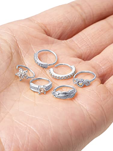 Akeoqi 12Pcs Nose Ring Hoop Cartilage Earring Cute Leaf Star CZ Butterfly Paved Nose Piercing Jewelry for Women men Silver Gold Plated 20G - color: A:Silver1