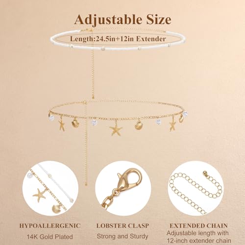 Waist Chain for Women,Waist Beads Adjustable Gold Belly Chain Sexy Body Chains,Shell Beads Pearl Waist Jewelry Beach Bikini Accessories