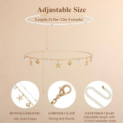 Waist Chain for Women,Waist Beads Adjustable Gold Belly Chain Sexy Body Chains,Shell Beads Pearl Waist Jewelry Beach Bikini Accessories