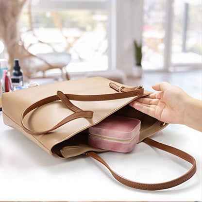 ZPROW Plush Velvet Travel Jewelry Case, Travel Jewelry Organizer, Jewelry Travel Case, Travel Jewelry Box, Small Jewelry Case, Jewelry Travel Box, Earring Organizer with Mirror - Pink 4packs - color: Velvet 4 Pack - Dusty Pink