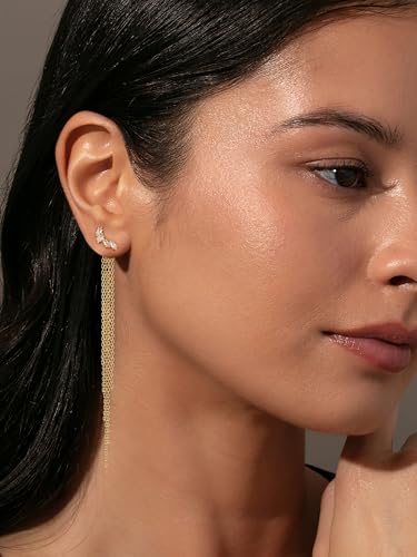 Robaice Long Gold Dangle Earrings for Women, 14K Plated Tassel Earring | Gold Chain Dangling Earrings, Trendy Drop Prom Earring, Lightweight Statement Party Jewelry, Gift for Women - style: F-cz dangle drop tassel