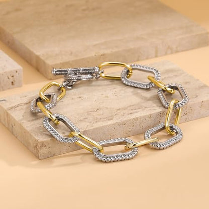 Link Chain Bracelets for Women, Two Tone Link Bracelets Gold and Silver Paperclip Vintage Bracelets Wire Bangle Jewelry Gifts - style: Paperclip