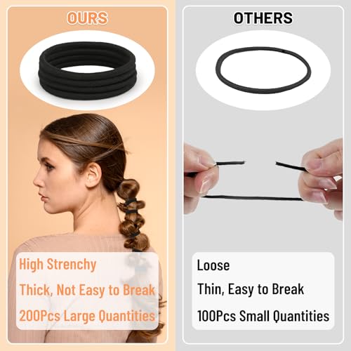 Anezus 200 Pcs Hair Ties for Women Girls Hair Elastics Hair Bands Ponytail Holders Hair Rubber Bands for Thick Straight Curly Hair (Black) - color: Black