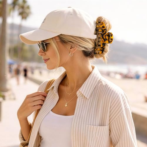 2 Pcs Large Hat Claw Clips for Women, Double Row Teeth Hair Claw Clips | Acetate Tortoise Shell Trucker Hat Hair Clips for Baseball Cap, Fit for Thin Thick Hair Hat Hairstyles,Gifts Hair Accessories