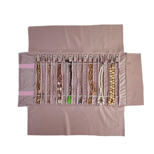 Travel Necklace Organizer, Tangle Free Jewelry Case, 16 Slots | Foldable, LightWeight Compact, Velvet Lining Jewelry Storage Bag for Chain Bracelet, Gift for Women Girls,Embroidery Pink - color: Embroidery Pink Velvet