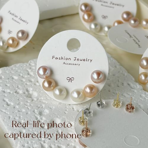 Pearl Earrings Studs for Women 3 Pairs AAAAA+ Freshwater Hypoallergenic Earring stud (18k Gold Plating 925 Sterling Silver) For Wedding Anniversary Birthday Christmas