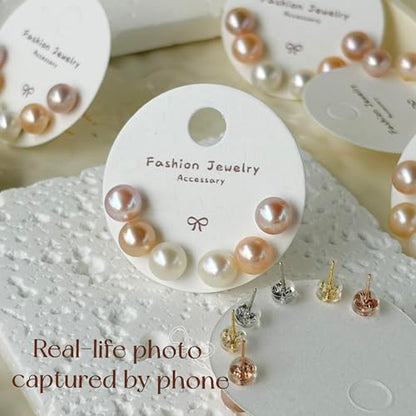 Pearl Earrings Studs for Women 3 Pairs AAAAA+ Freshwater Hypoallergenic Earring stud (18k Gold Plating 925 Sterling Silver) For Wedding Anniversary Birthday Christmas