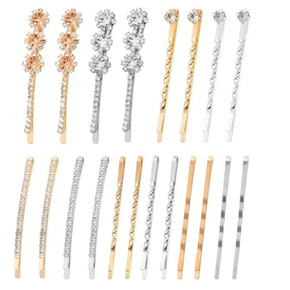 20 PCS Decorative Bobby Pins for Women's Hair, Cute Rhinestone Hair Pins for Women Girl, Decorative Hair Accessories with 5 Elegant Designs (Glod & Silver)