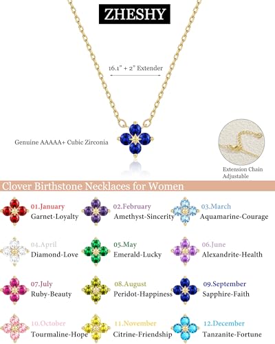 ZHESHY Birthstone Gold Necklaces for Women Dainty 14K Gold Plated Necklace | Simple Non Tarnish Diamond Cubic Zirconia Pendant Necklaces Women Gold Trendy Jewelry Bridesmaid Birthday Gifts - color: Dark Blue September