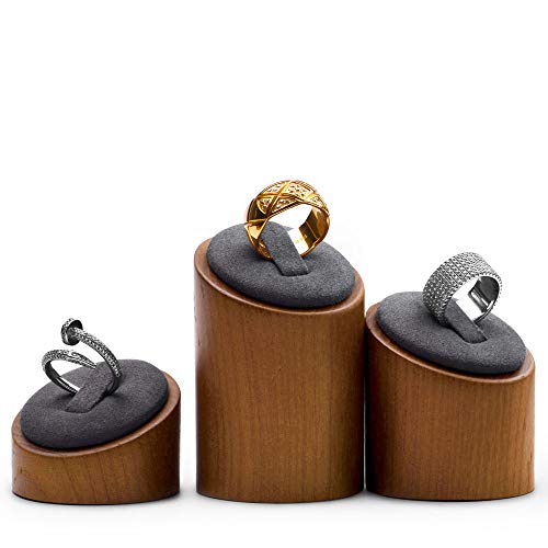Oirlv Solid Wood 3 Pcs Ring Display Stand Showcase Jewelry Organizer Holder for Rings Trade Show Countertop Ring Bearer(Grey) - color: Gray