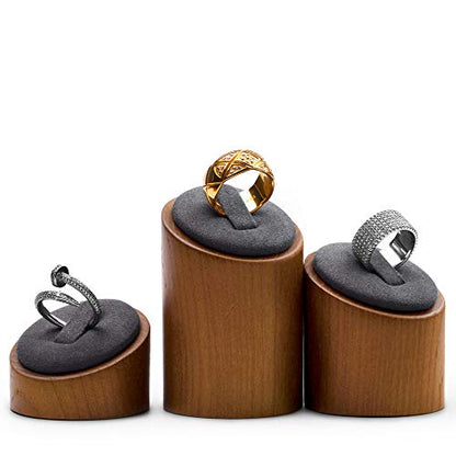 Oirlv Solid Wood 3 Pcs Ring Display Stand Showcase Jewelry Organizer Holder for Rings Trade Show Countertop Ring Bearer(Grey) - color: Gray