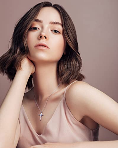 Cross Necklace for Women 925 Sterling Silver Birthstone Necklace for Women | Silver Necklaces with Diamond Sideways Birthstone Jewelry Gifts for Women 45+3cm Adjustable Chain - color: 06-June-Alexandrite