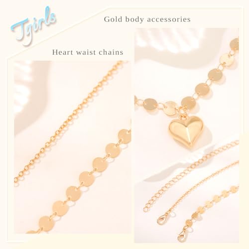 Tgirls Gold Waist Chain for Women Rhinestone Layered Belly Chains Beads Body Chain Heart-Shaped Beach Body Jewelry for Summer - style: Heart