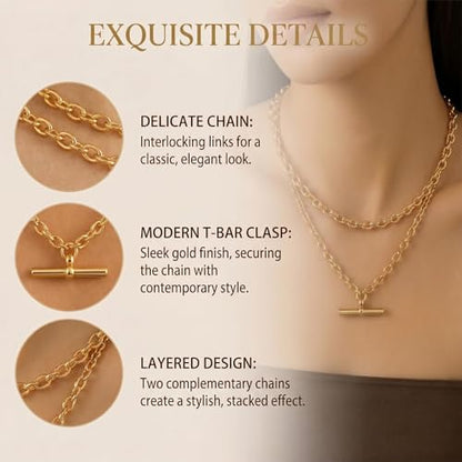 Layered Necklaces for Women Pearl Necklace Stack Gold T Bar Necklace Set Dainty Heart Pendant Jewelry Trendy 2026 Fashion Accessories Gifts - color: B3:2layered-gold