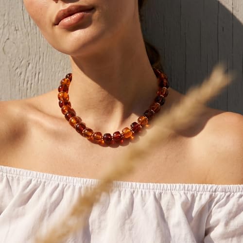 SHERLOVE Chunky Statement Large Resin Beaded Choker Necklaces for Women | Big Lightweight Bead Beaded Necklace Trendy Fashion Boho Summer Beach Vacation Jewelry - color: Beaded Choker Amber