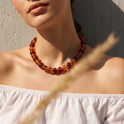 SHERLOVE Chunky Statement Large Resin Beaded Choker Necklaces for Women | Big Lightweight Bead Beaded Necklace Trendy Fashion Boho Summer Beach Vacation Jewelry - color: Beaded Choker Amber