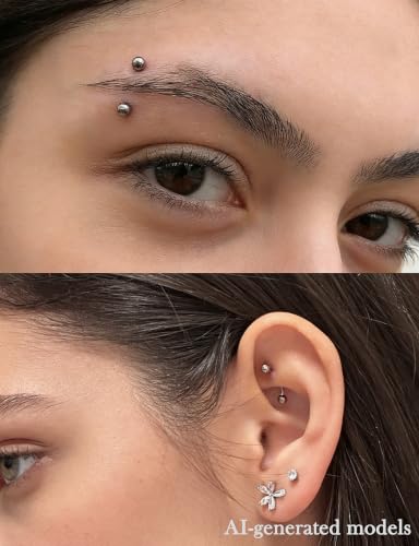 18G-00G Eyebrow Rings Internally Threaded Snake Eyes Piercing Jewelry Tongue Surgical Steel Curved Barbell Vertical Lip Labret Rook Daith Earrings Piercing Jewelry for Women Men 6mm-19mm - color: silver, size: 14G(1.6mm)-10mm barbells-4mm Balls