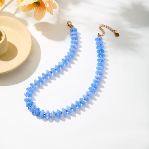 Resin Chunky Beaded Necklace for Women,Vacation Jewelry | Acrylic Beads,Boho Summer Beach Handmade Jewelry,Trendy Bold Statement Beaded Necklace,Birthday Gift for Women - color: Sky Blue