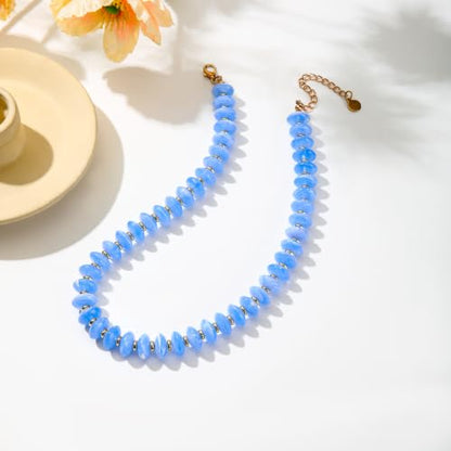 Resin Chunky Beaded Necklace for Women,Vacation Jewelry | Acrylic Beads,Boho Summer Beach Handmade Jewelry,Trendy Bold Statement Beaded Necklace,Birthday Gift for Women - color: Sky Blue