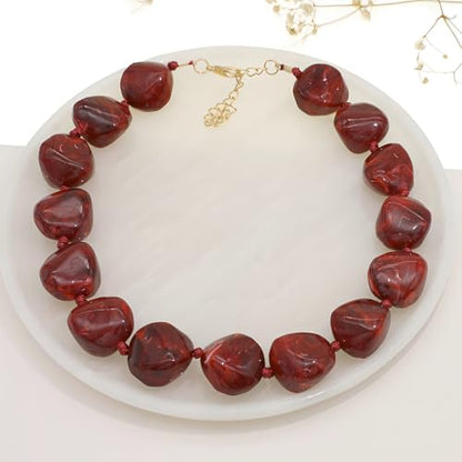 We We Chunky Colorful Beaded Necklace for Women Large Boho Statement Bead Chokers Necklaces Turquoise Blue Big Beads Jewelry Neck Summer Beach - color: big bead burgundy