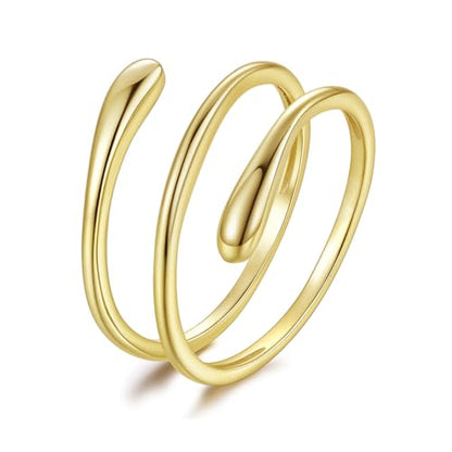 MUNDELL 925 Sterling Silver Simple Multi-layer Leaf Adjustable Ring Green Lucky Leaves Statement Ring for Women Promise Ring Fine Jewelry - color: 14K Gold