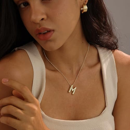 Ewrkbrㅤ Initial Necklaces for Women, 14k Gold Plated Bubble Letter Necklace Chunky Gold Necklace Dainty Charm Initial Necklaces for Women Trendy Custom Preppy Stocking Stuff Necklace Christmas Gifts - color: Gold, style: M
