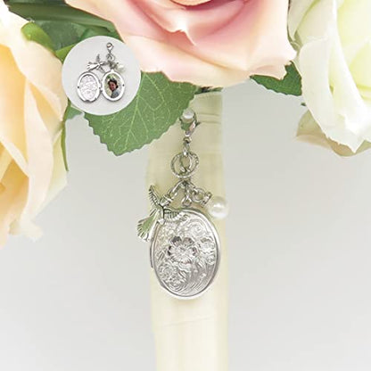 IDLAN Bouquet Locket Photo Charm Wedding Bouquet Memory Charm Memorial Bride Pendant Memorial Photo Keepsake