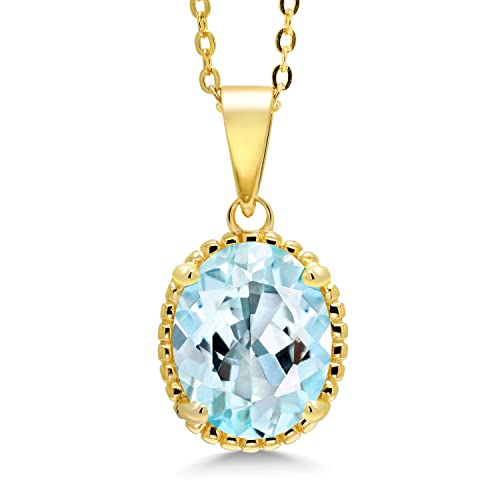 Gem Stone King 11X9MM Oval Gemstone Birthstone Pendant Necklace | 925 Sterling Silver | Solitaire Necklace For Women | With 18 Inch Chain | Fine Jewelry Gifts for Mom Women Wife Her - color: Sky Blue Topaz-November