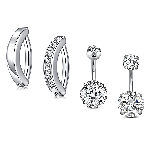 1/4 Inch Short Belly Button Rings 14G 6mm Stainless Steel Short Belly Navel Button Rings for Women Men - color: 4PCS Set02 - Silver 6mm