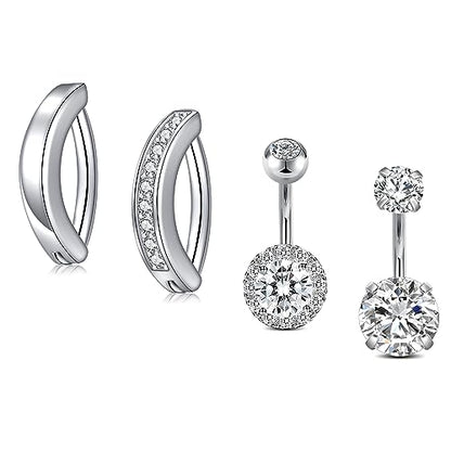 1/4 Inch Short Belly Button Rings 14G 6mm Stainless Steel Short Belly Navel Button Rings for Women Men - color: 4PCS Set02 - Silver 6mm