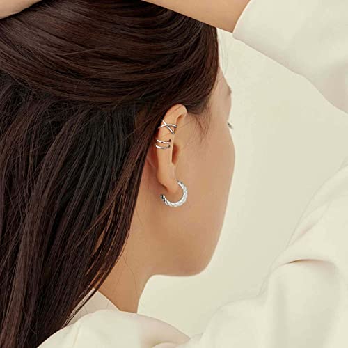 SEVENWELL Ear Cuffs for Women, Adjustable Non Piercing Cartilage Earrings | Adjustable Fit, Lightweight Comfort, Stackable Style, Sensitive-Ear Friendly, Daily & Party Wear - color: Style B-Silver-3 pcs