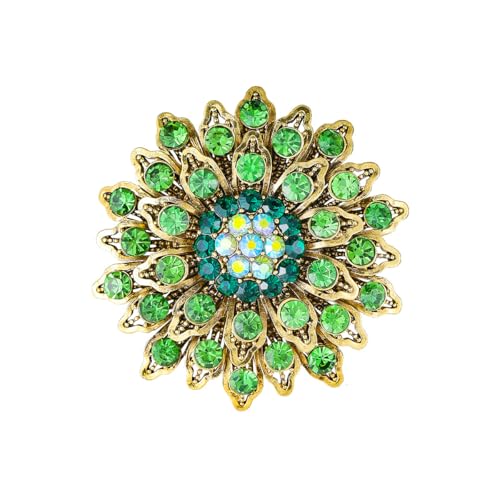 Rhinestone Crystal Flower Brooch Pin for Women,Vintage Multicolor Crystal Floral Lapel Pins Statement Sunflower Brooch Fashion Bride Formal Dress Jewelry - color: Green1