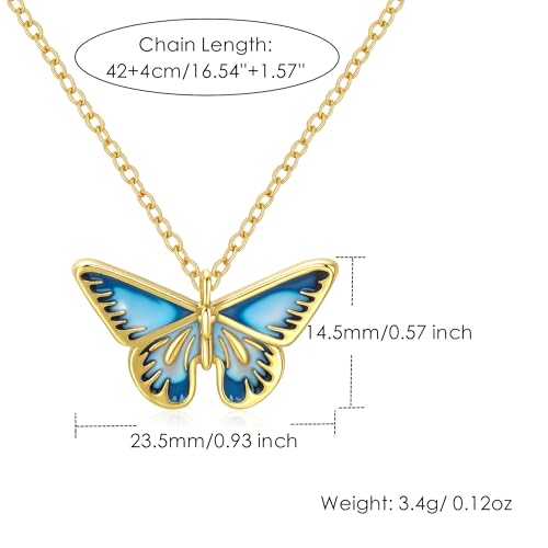 Gold Compass Charm Necklace for Women, Trendy Simple Dainty Inspirational Compass Butterfly Bow Knot Red Christmas Mug Sun Friendship Necklaces Graduation Gifts - style: Blue Butterfly