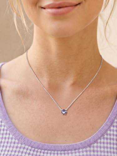 Silvora Heart/Round Birthstone Necklace for Women, Sparkling Crystal Pendant, Dainty Birth Month Jewelry, Adjustable 16"+2" Chain - color: Silver, style: June Round