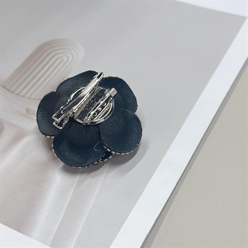 Dainty Crystal Camellia Flower Brooch Pin for Women Rhinestone Fabric 3D Floral Blossom Brooches Lapel Hair Pins Elegant Wedding Anniversary Dress Accessories Jewelry Gift 6.5cm/2.5in - color: Black